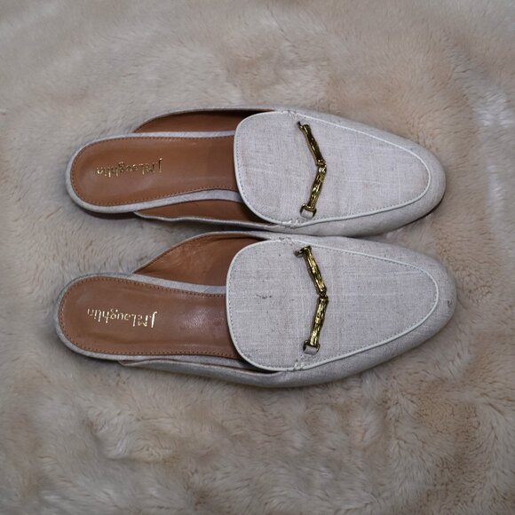 J McLaughlin Domina Linen Horsebit Loafers Slides Sz 8.5 Off White Beige Leather - Picture 2 of 12